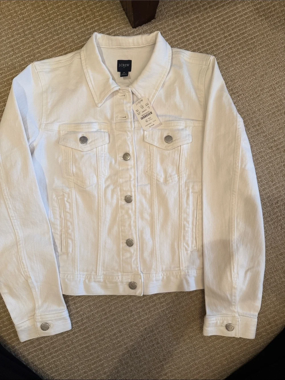 NWT J.Crew White Denim Jacket Women’s Medium Classic Button Front Trucker